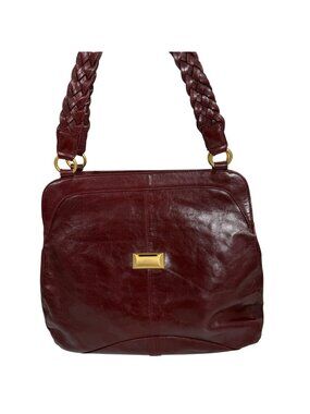 LATICO Oxblood Red Leather Shoulder Bag Tote Braided Leather Handles + Coin Drop